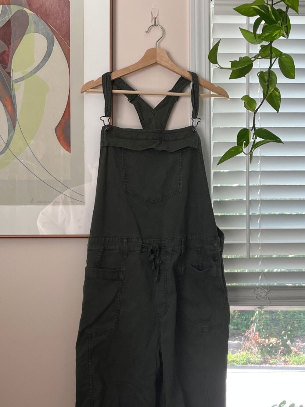 Dark Olive Wide Leg Cargo Overalls